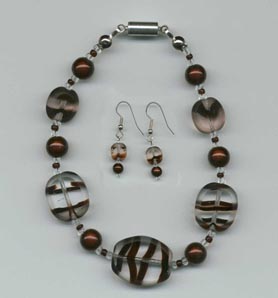 Sold Sets: Brown Swirl Glass Beaded Earring and Bracelet Set