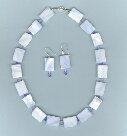 Blue Square Shell, Swarovski Crystal and Beaded Earring and Necklace Set